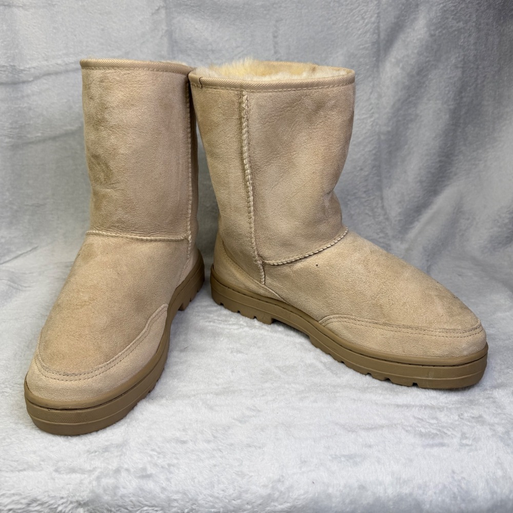 UGG Australia Ultra Short Boots Womens 11 Sand Tan Suede Shearling Lined NZ Made